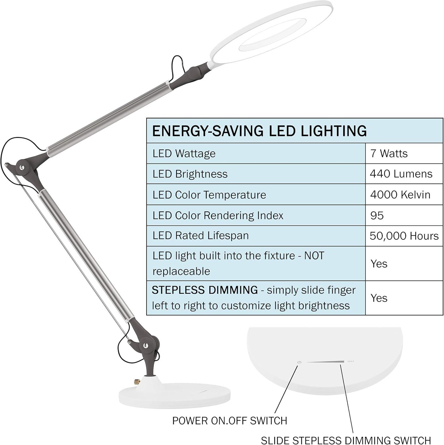 imageLavish Home LED Desk Lamp Swing Arm Architect Lamp Adjustable Natural Sun Lighting for Home Office Bedroom or Dorm Room White