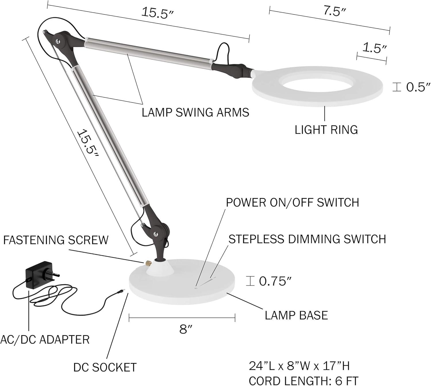 imageLavish Home LED Desk Lamp Swing Arm Architect Lamp Adjustable Natural Sun Lighting for Home Office Bedroom or Dorm Room White