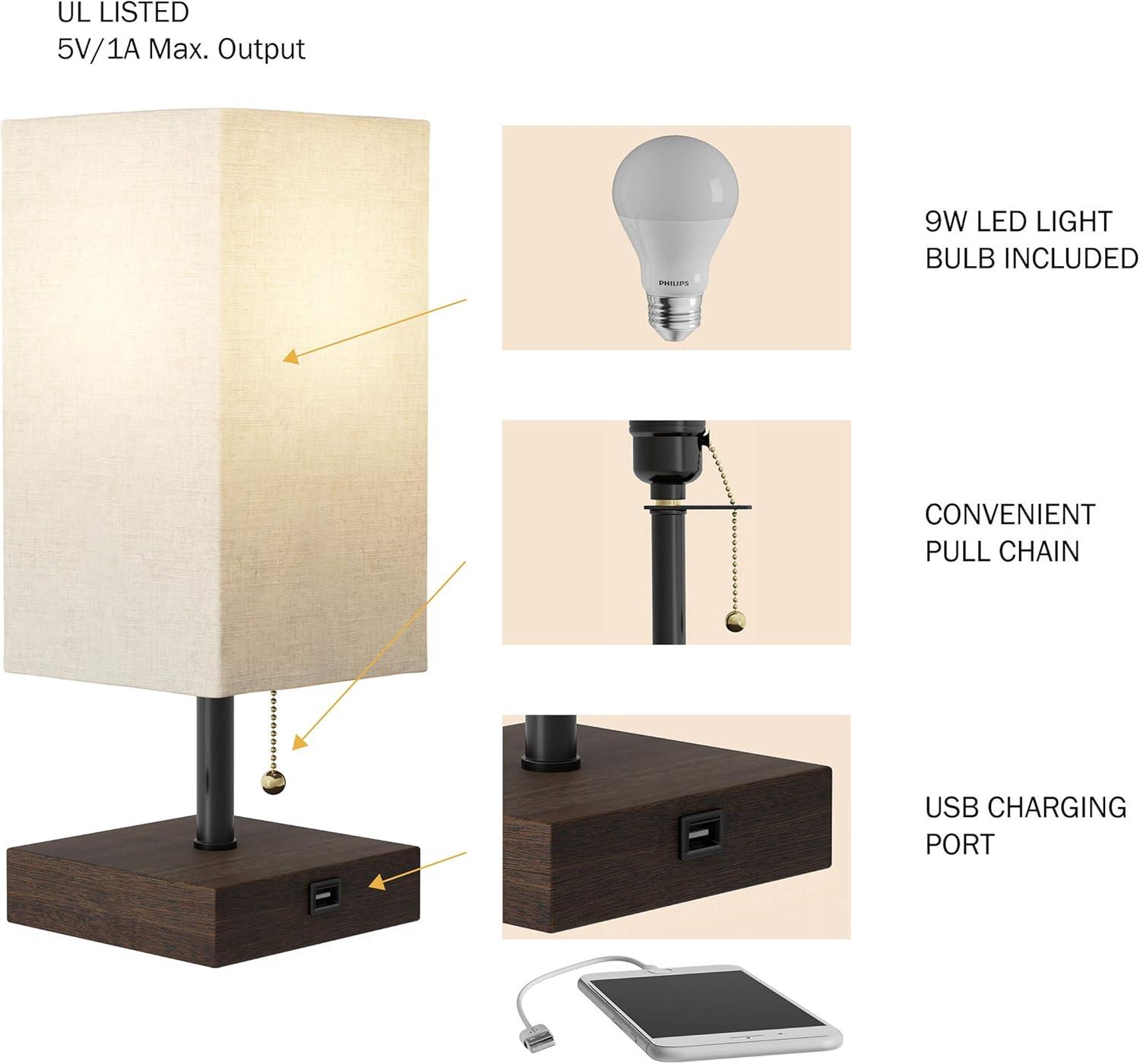 imageLavish Home LED Desk Lamp with USB Charging Port Small Bedside Table Light for Reading Bedroom Living or Dining Room Dorm Decor LinenBrown