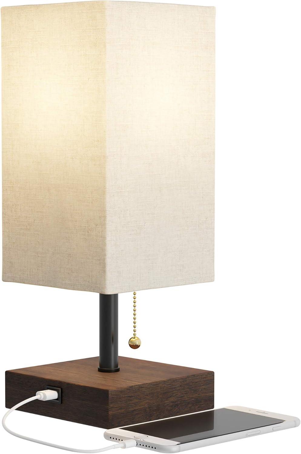 imageLavish Home LED Desk Lamp with USB Charging Port Small Bedside Table Light for Reading Bedroom Living or Dining Room Dorm Decor LinenBrown