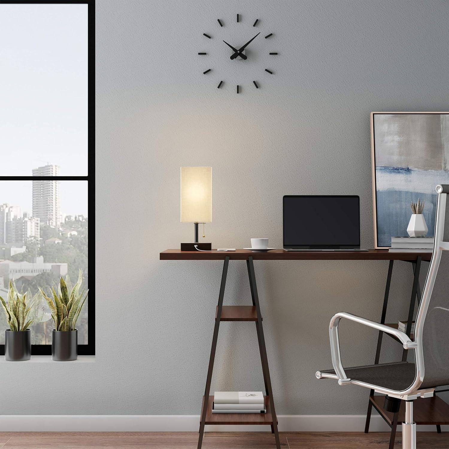 imageLavish Home LED Desk Lamp with USB Charging Port Small Bedside Table Light for Reading Bedroom Living or Dining Room Dorm Decor LinenBrown