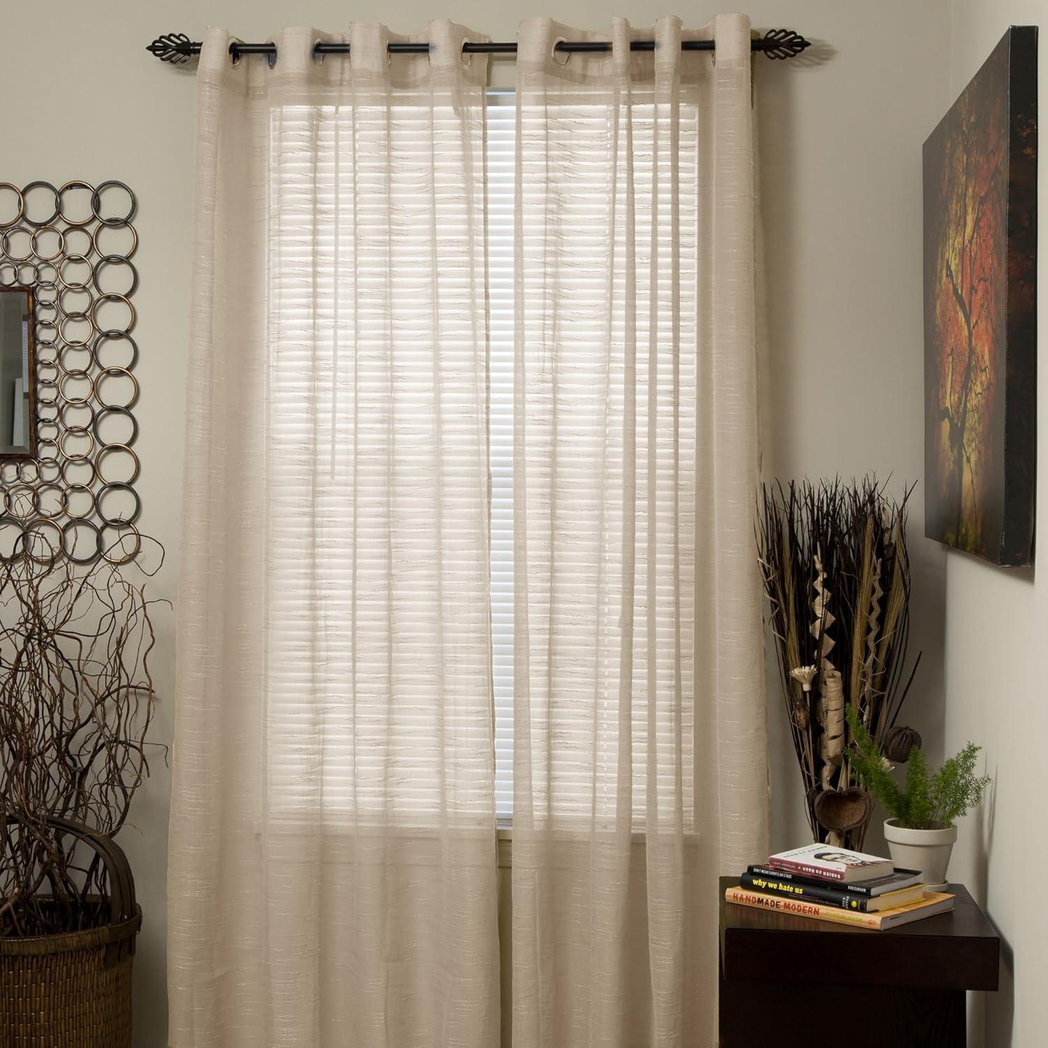 imageLavish Home Mia Jacquard Grommet Curtain Panel GreyBeige