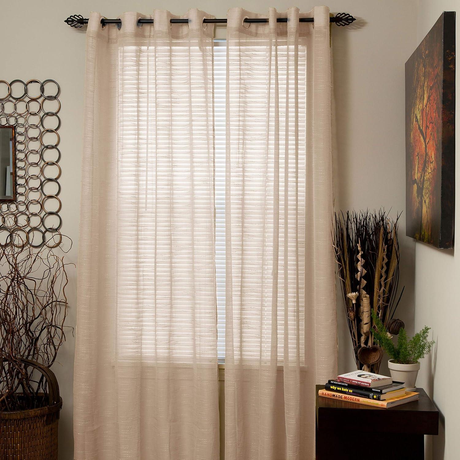imageLavish Home Mia Jacquard Grommet Curtain Panel GreyBeige