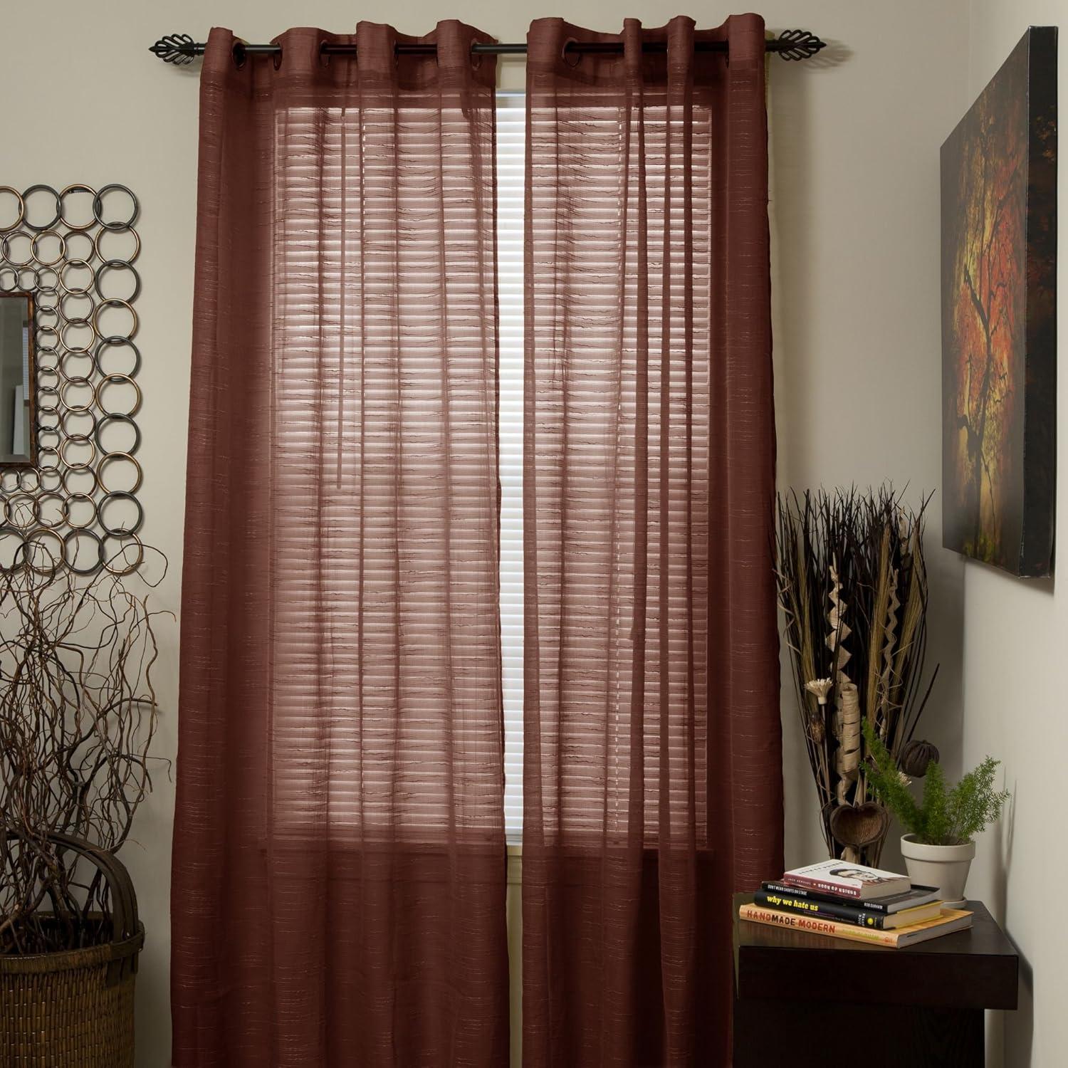 imageLavish Home Mia Jacquard Grommet Curtain Panel GreyBrown