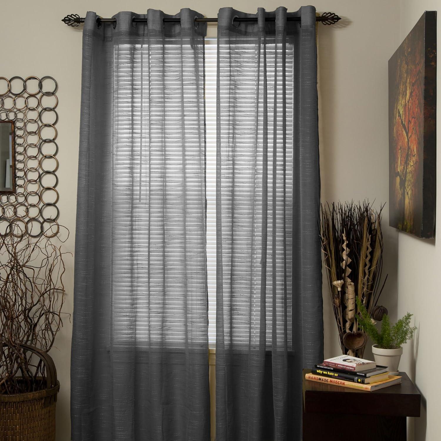 imageLavish Home Mia Jacquard Grommet Curtain Panel GreyDark Grey