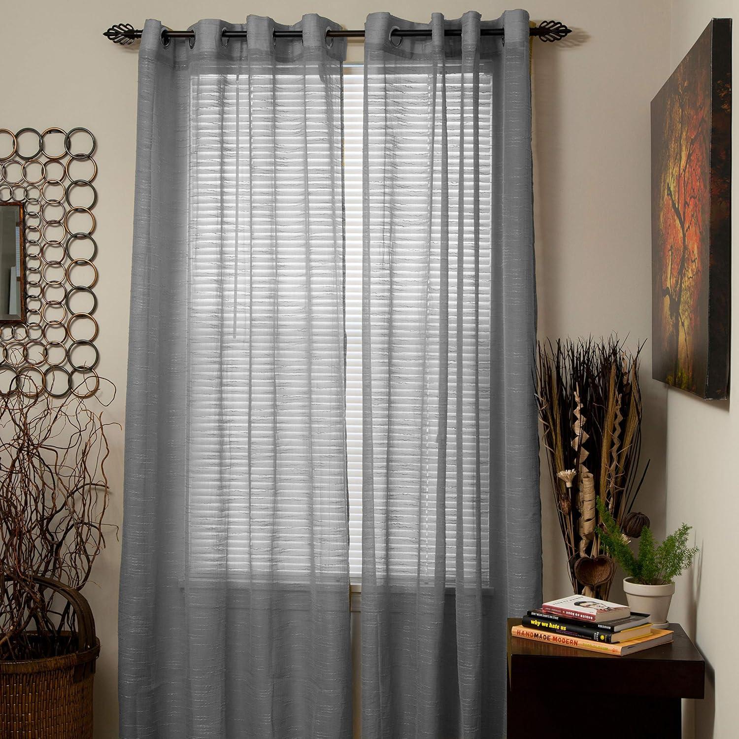 imageLavish Home Mia Jacquard Grommet Curtain Panel GreyGrey