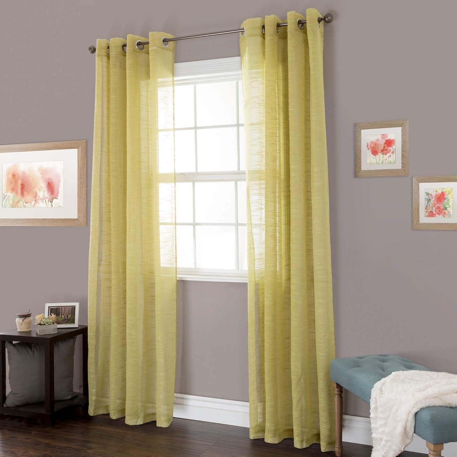 imageLavish Home Mia Jacquard Grommet Curtain Panel GreyLight Green