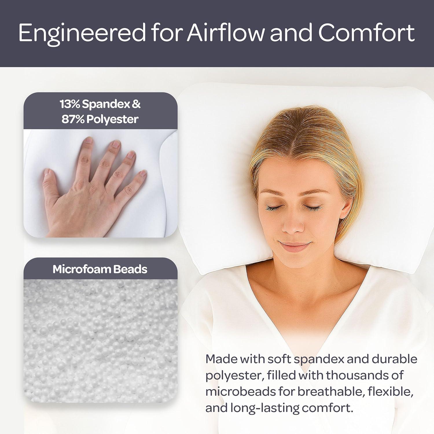 imageLavish Home Microbead Pillow Moldable and Temperature Regulating Cushion Ergonomic Pillow Head Neck and Shoulders Comfort for Restful Sleep and Travel White