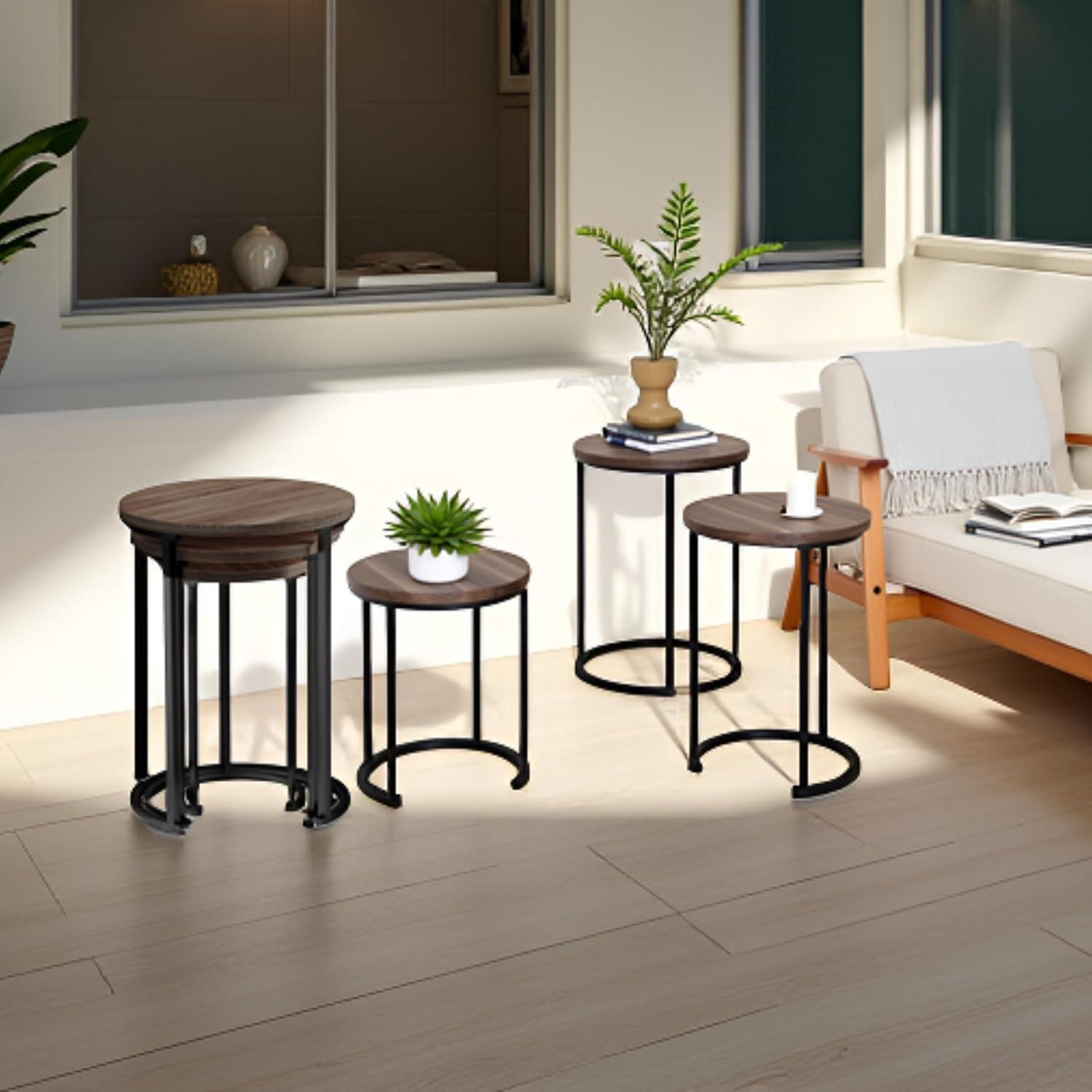 imageLavish Home Nesting Tables Set of 3 Round Side Tables for Living Room Bedroom or Home Office Faux Marble End Table Set Modern Living Room Furniture WhiteGraybrown