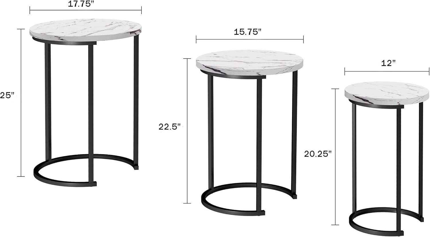 imageLavish Home Nesting Tables Set of 3 Round Side Tables for Living Room Bedroom or Home Office Faux Marble End Table Set Modern Living Room Furniture WhiteWhite Marble