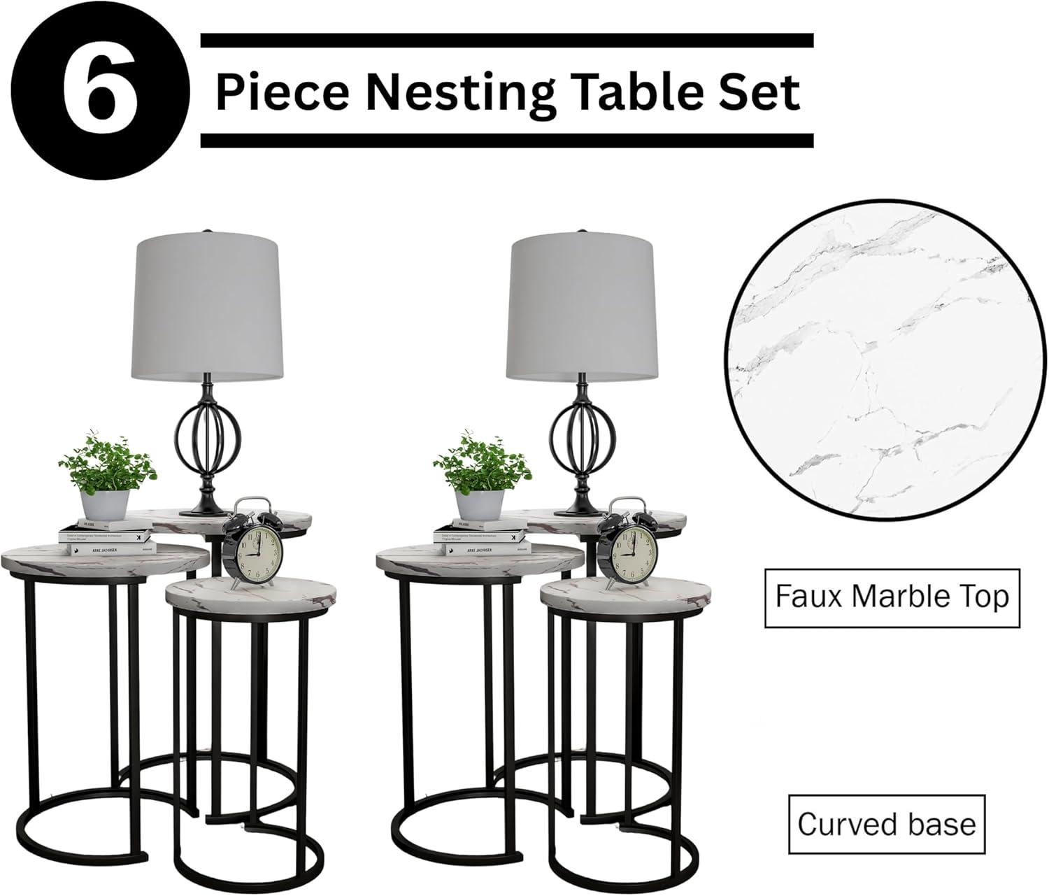 imageLavish Home Nesting Tables Set of 3 Round Side Tables for Living Room Bedroom or Home Office Faux Marble End Table Set Modern Living Room Furniture WhiteWhite Marble