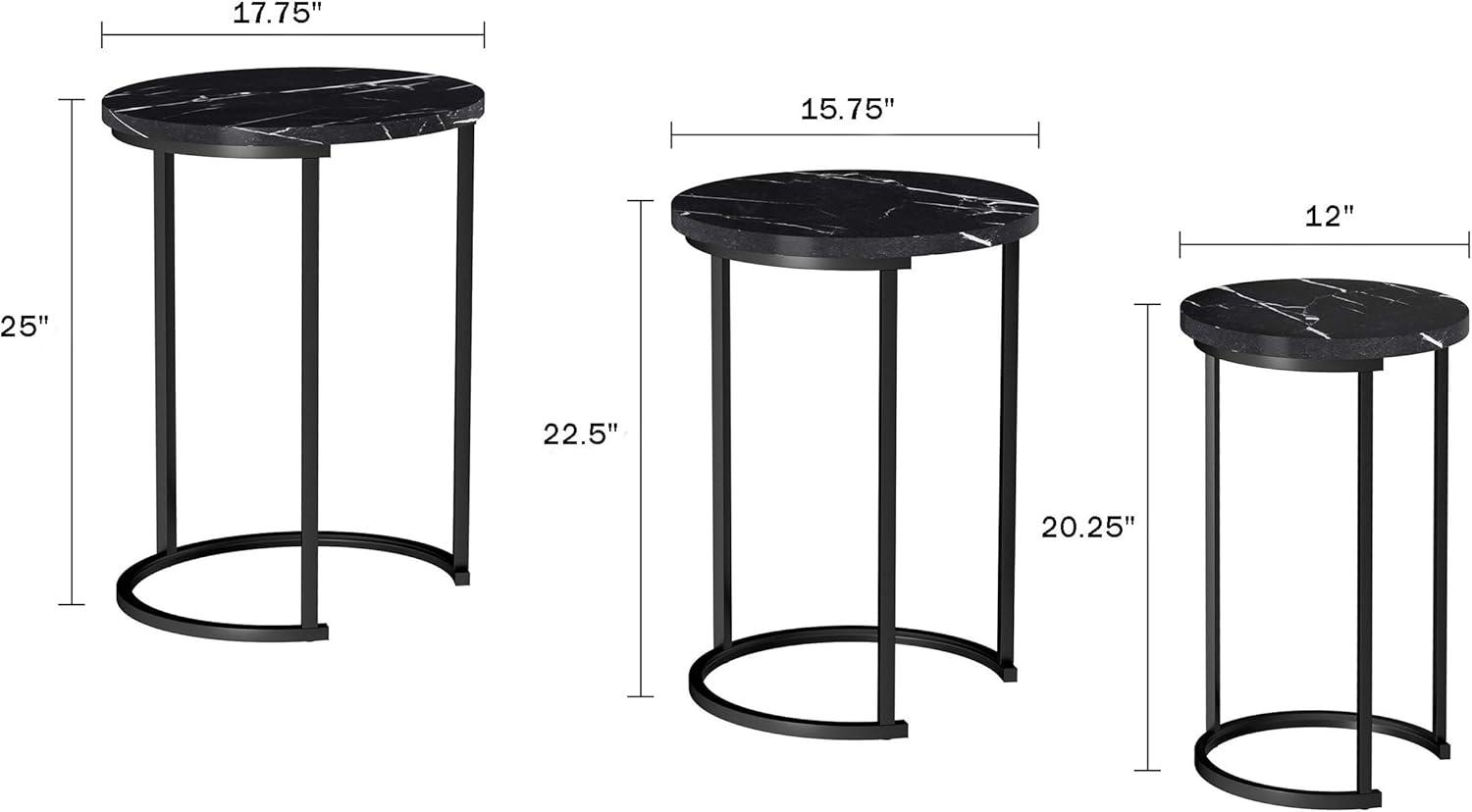 imageLavish Home Nesting Tables Set of 3 Round Side Tables for Living Room Bedroom or Home Office Faux Marble End Table Set Modern Living Room Furniture WhiteBlack Marble