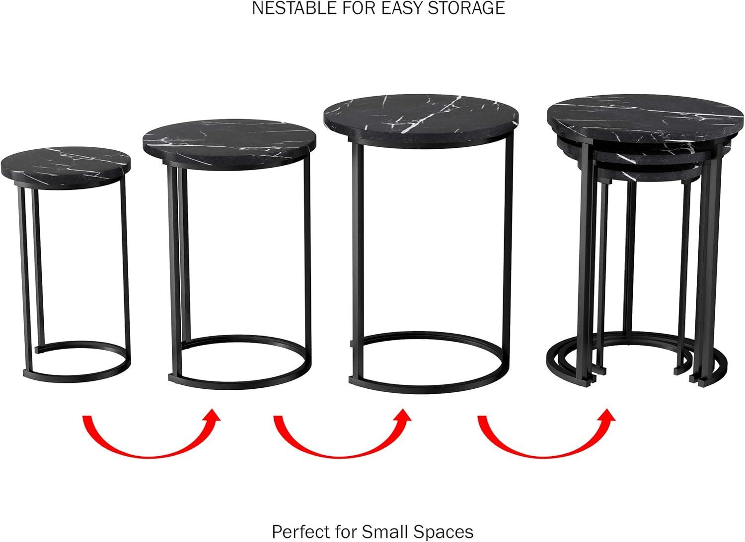 imageLavish Home Nesting Tables Set of 3 Round Side Tables for Living Room Bedroom or Home Office Faux Marble End Table Set Modern Living Room Furniture WhiteBlack Marble