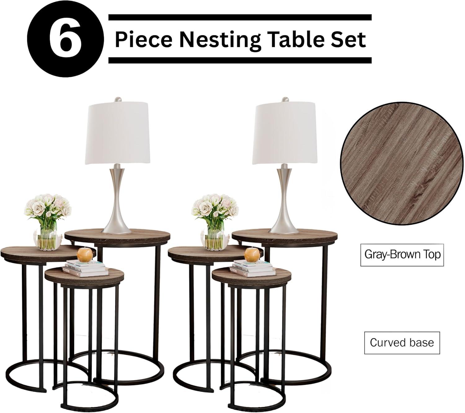 imageLavish Home Nesting Tables Set of 3 Round Side Tables for Living Room Bedroom or Home Office Faux Marble End Table Set Modern Living Room Furniture WhiteGraybrown