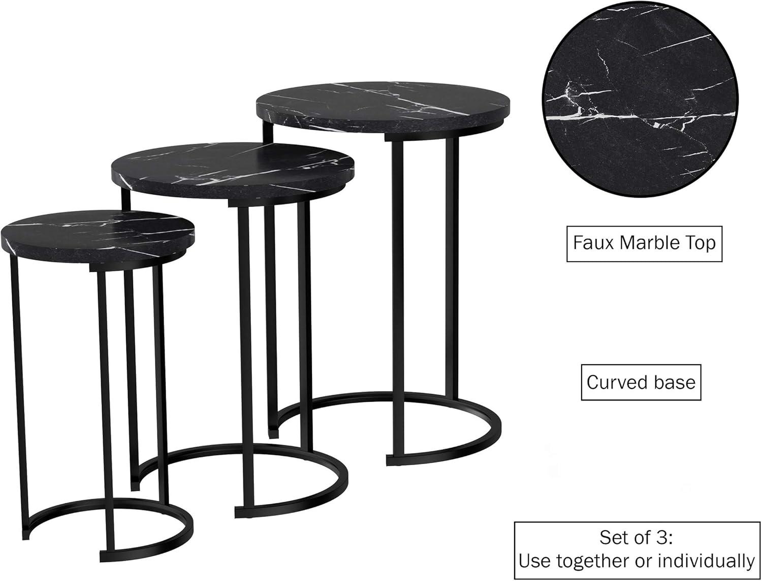 imageLavish Home Nesting Tables Set of 3 Round Side Tables for Living Room Bedroom or Home Office Faux Marble End Table Set Modern Living Room Furniture WhiteBlack Marble