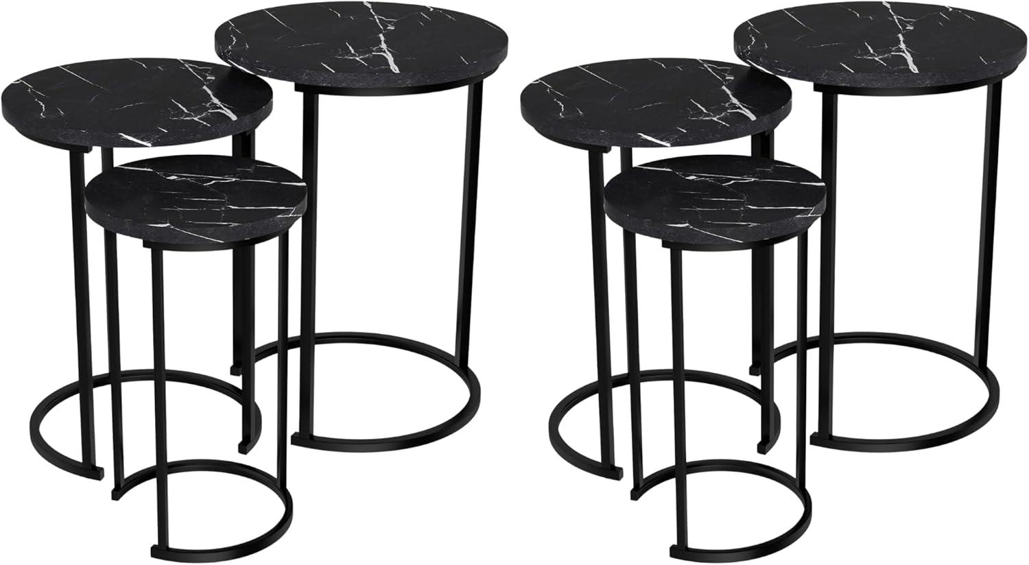 imageLavish Home Nesting Tables Set of 3 Round Side Tables for Living Room Bedroom or Home Office Faux Marble End Table Set Modern Living Room Furniture WhiteBlack Marble