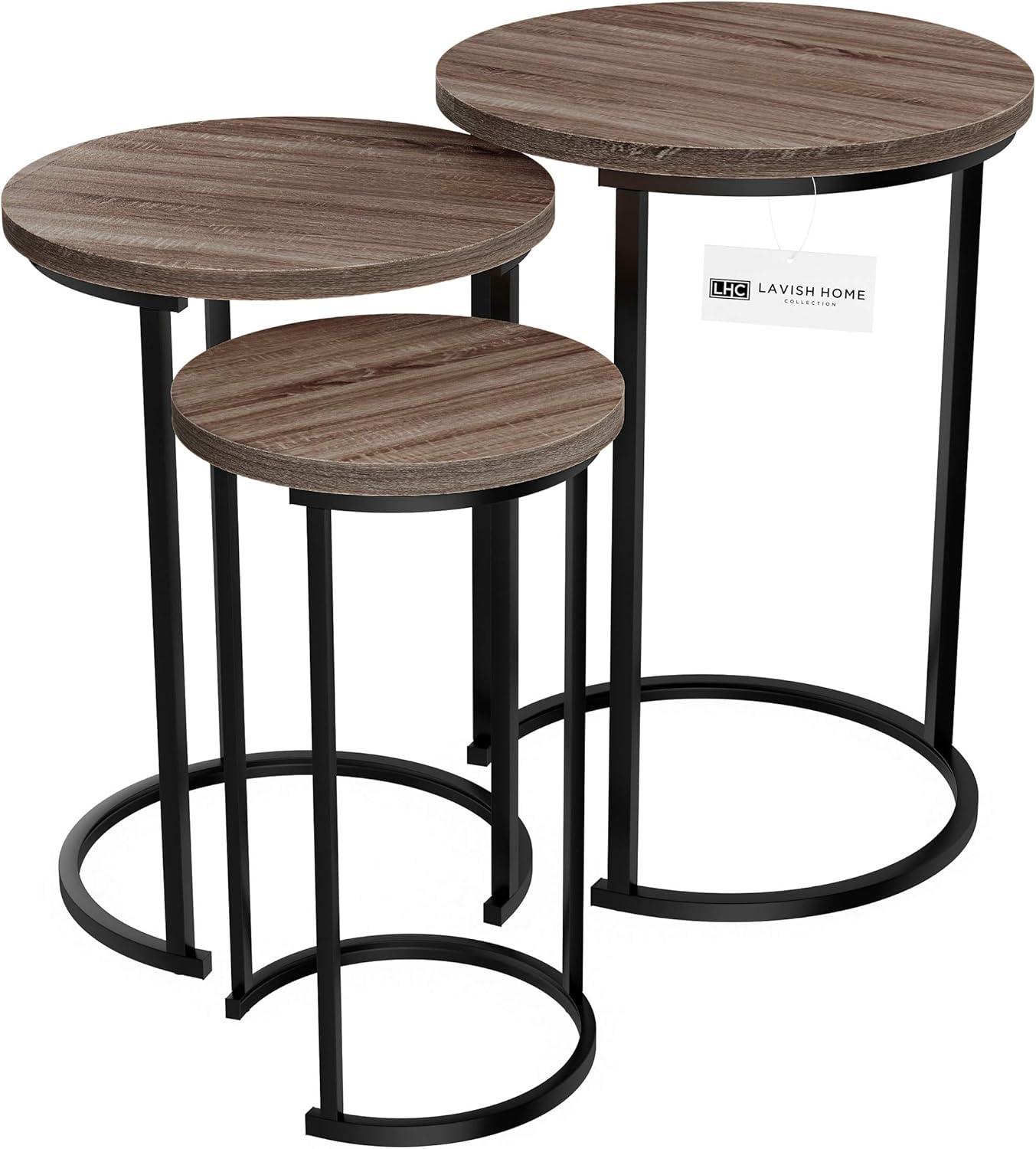 imageLavish Home Nesting Tables Set of 3 Round Side Tables for Living Room Bedroom or Home Office Faux Marble End Table Set Modern Living Room Furniture WhiteGraybrown
