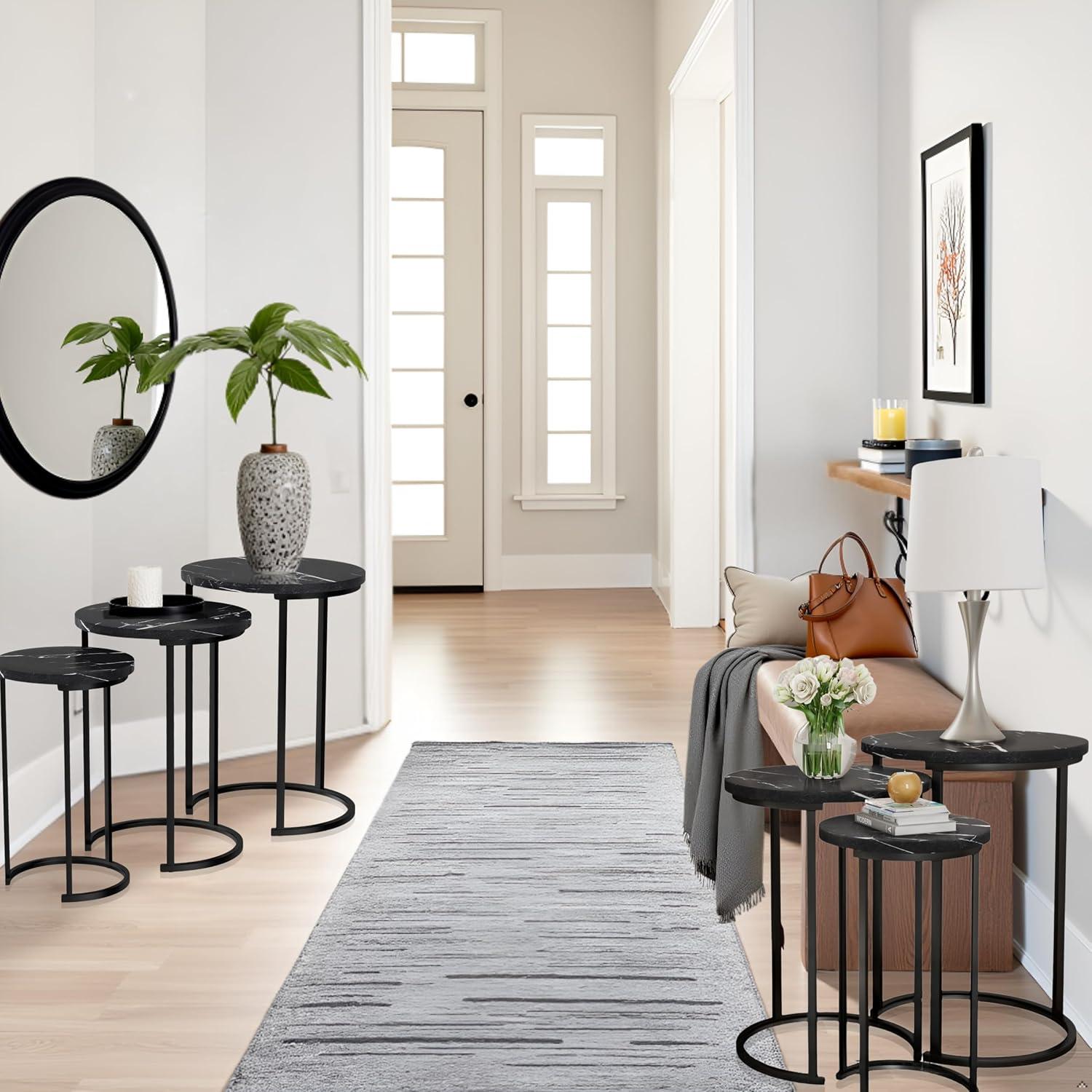 imageLavish Home Nesting Tables Set of 3 Round Side Tables for Living Room Bedroom or Home Office Faux Marble End Table Set Modern Living Room Furniture WhiteBlack Marble