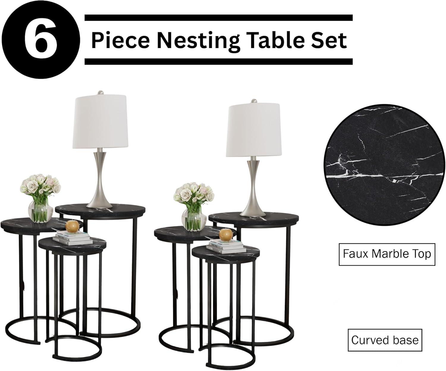 imageLavish Home Nesting Tables Set of 3 Round Side Tables for Living Room Bedroom or Home Office Faux Marble End Table Set Modern Living Room Furniture WhiteBlack Marble