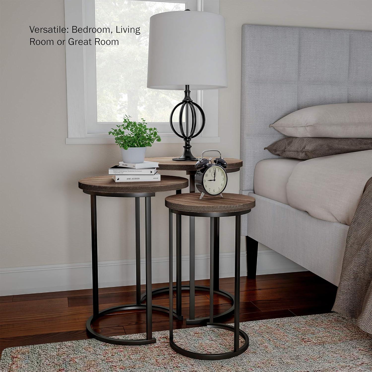 imageLavish Home Nesting Tables Set of 3 Round Side Tables for Living Room Bedroom or Home Office Faux Marble End Table Set Modern Living Room Furniture WhiteGraybrown