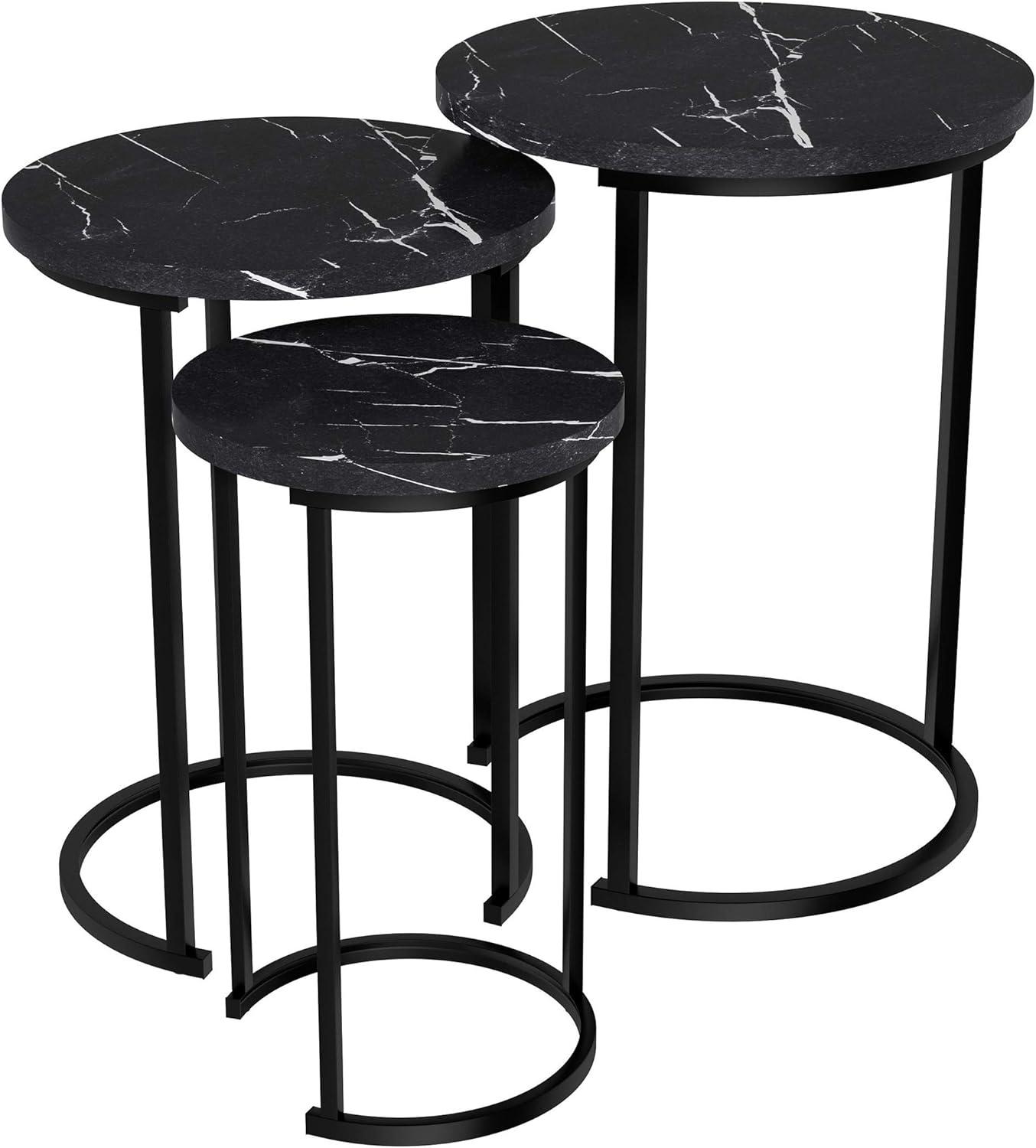 imageLavish Home Nesting Tables Set of 3 Round Side Tables for Living Room Bedroom or Home Office Faux Marble End Table Set Modern Living Room Furniture WhiteBlack Marble