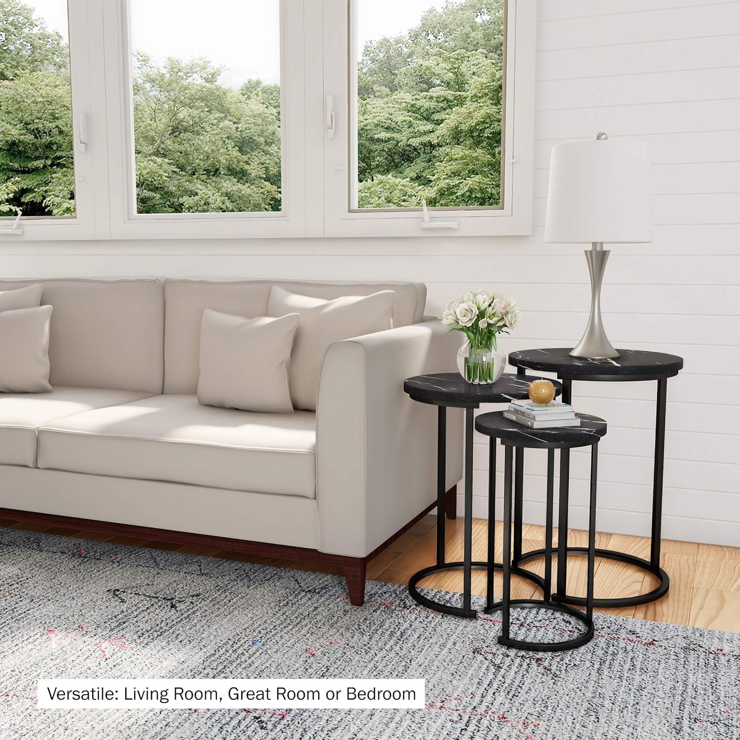 imageLavish Home Nesting Tables Set of 3 Round Side Tables for Living Room Bedroom or Home Office Faux Marble End Table Set Modern Living Room Furniture WhiteBlack Marble