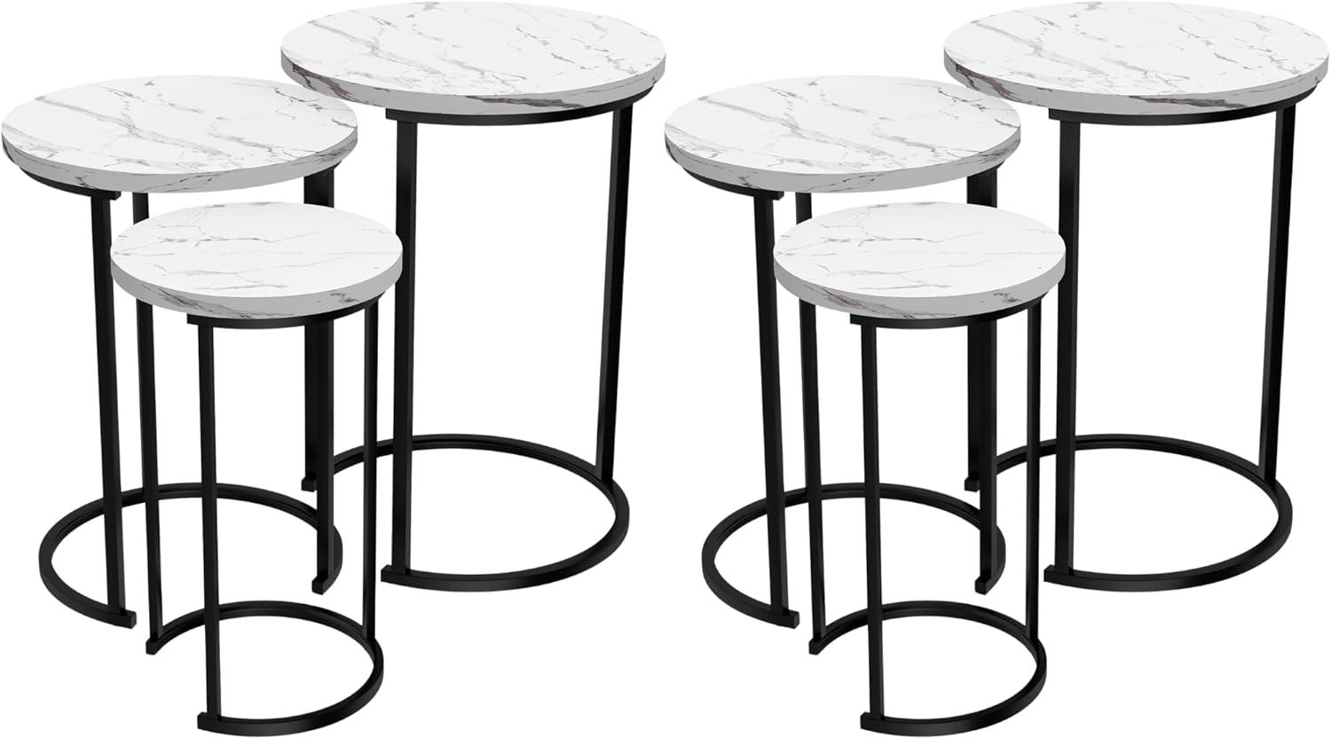 imageLavish Home Nesting Tables Set of 3 Round Side Tables for Living Room Bedroom or Home Office Faux Marble End Table Set Modern Living Room Furniture WhiteWhite Marble