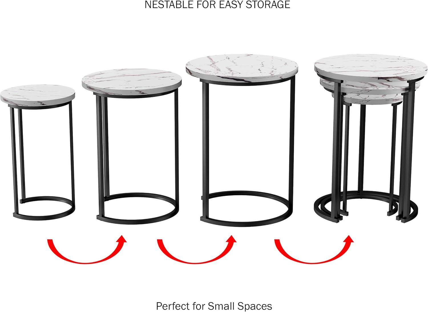 imageLavish Home Nesting Tables Set of 3 Round Side Tables for Living Room Bedroom or Home Office Faux Marble End Table Set Modern Living Room Furniture WhiteWhite Marble