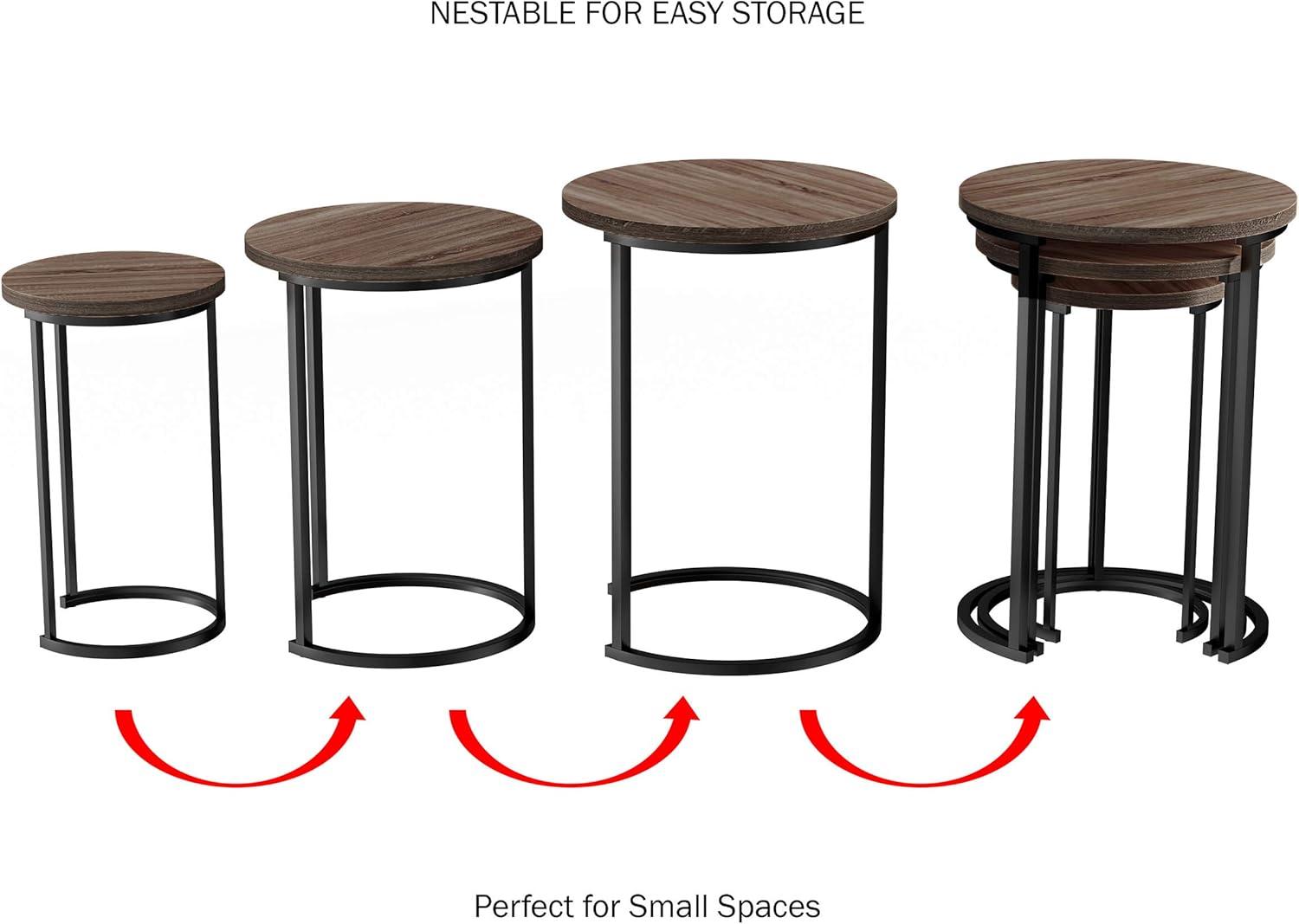 imageLavish Home Nesting Tables Set of 3 Round Side Tables for Living Room Bedroom or Home Office Faux Marble End Table Set Modern Living Room Furniture WhiteGraybrown