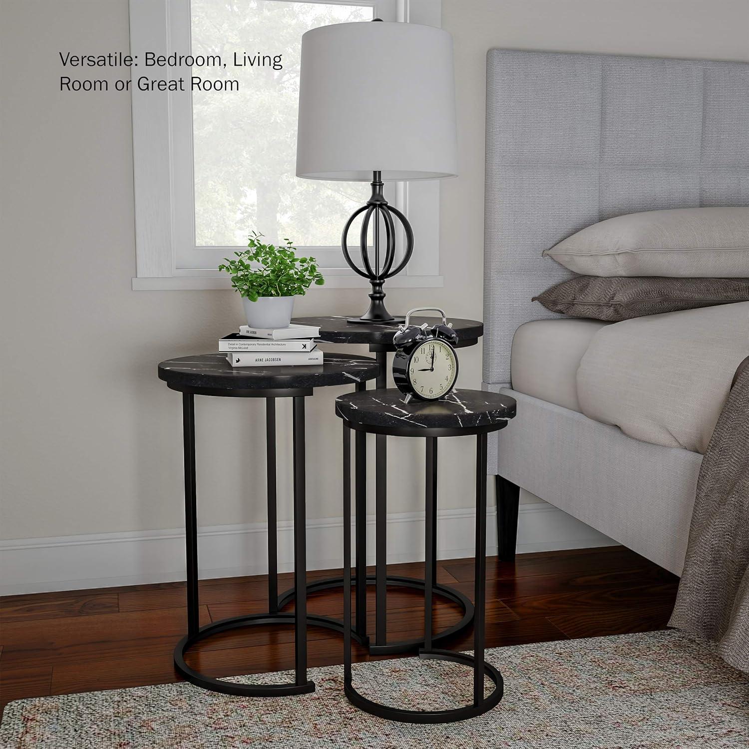 imageLavish Home Nesting Tables Set of 3 Round Side Tables for Living Room Bedroom or Home Office Faux Marble End Table Set Modern Living Room Furniture WhiteBlack Marble
