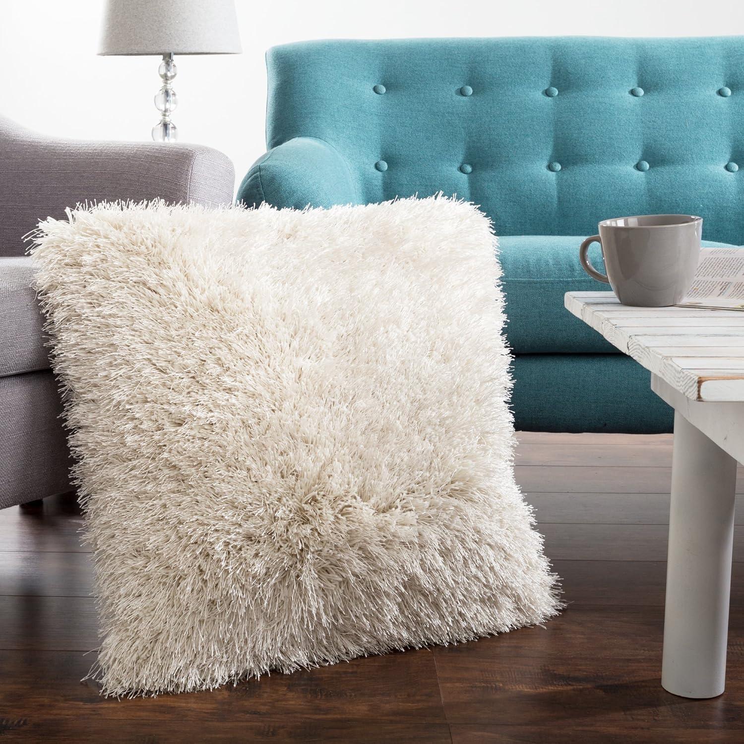 imageLavish Home Oversized Floor or Throw Pillow Square Luxury Plush Shag Faux Fur Glam Decor Cushion for Bedroom Living Room or Dorm MochaBeige