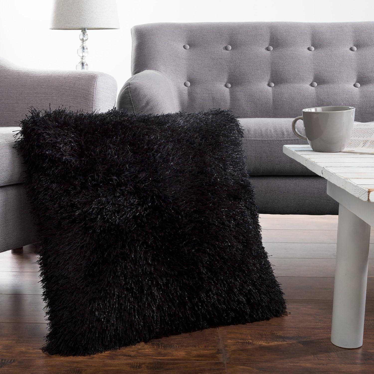 imageLavish Home Oversized Floor or Throw Pillow Square Luxury Plush Shag Faux Fur Glam Decor Cushion for Bedroom Living Room or Dorm MochaBlack