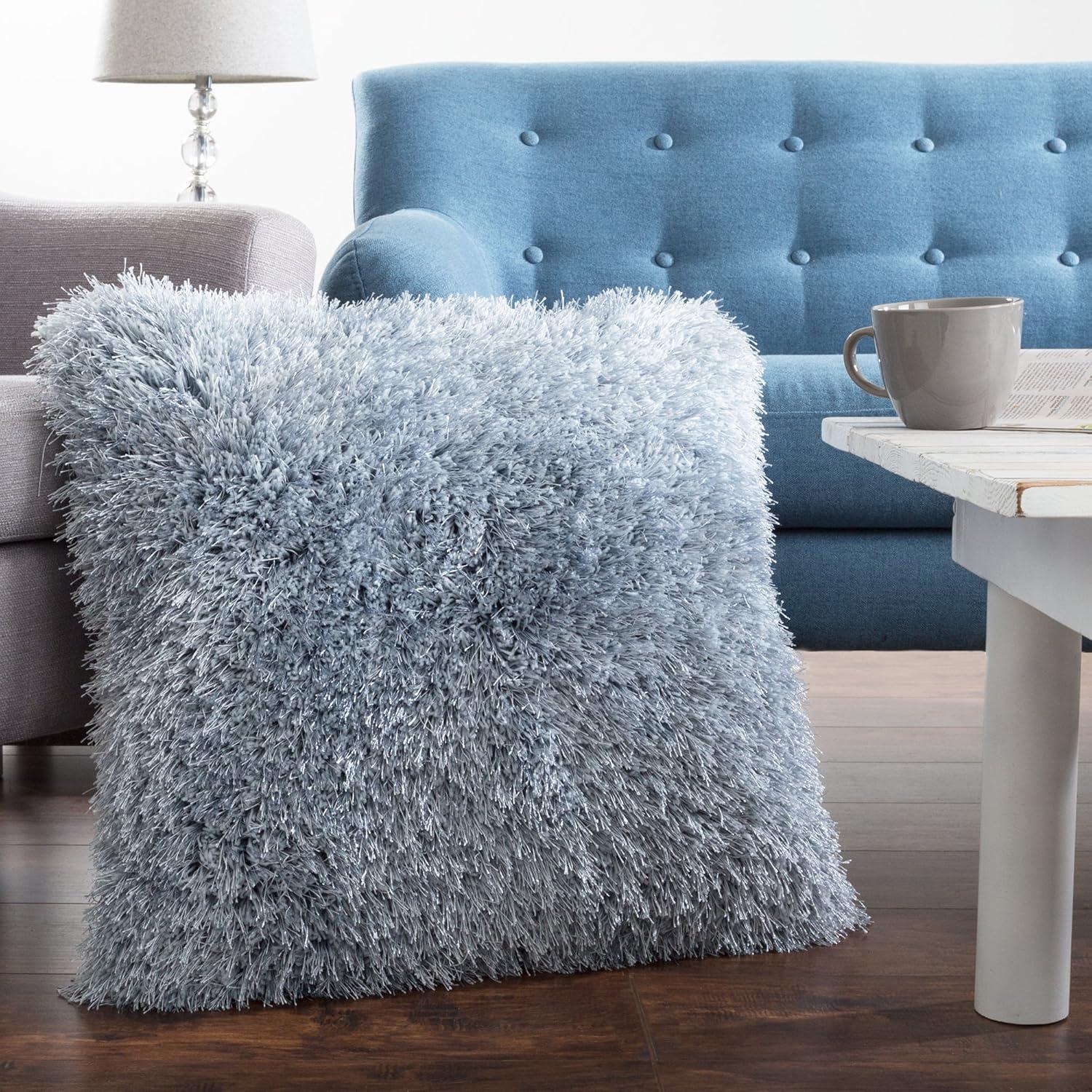 imageLavish Home Oversized Floor or Throw Pillow Square Luxury Plush Shag Faux Fur Glam Decor Cushion for Bedroom Living Room or Dorm MochaBlue