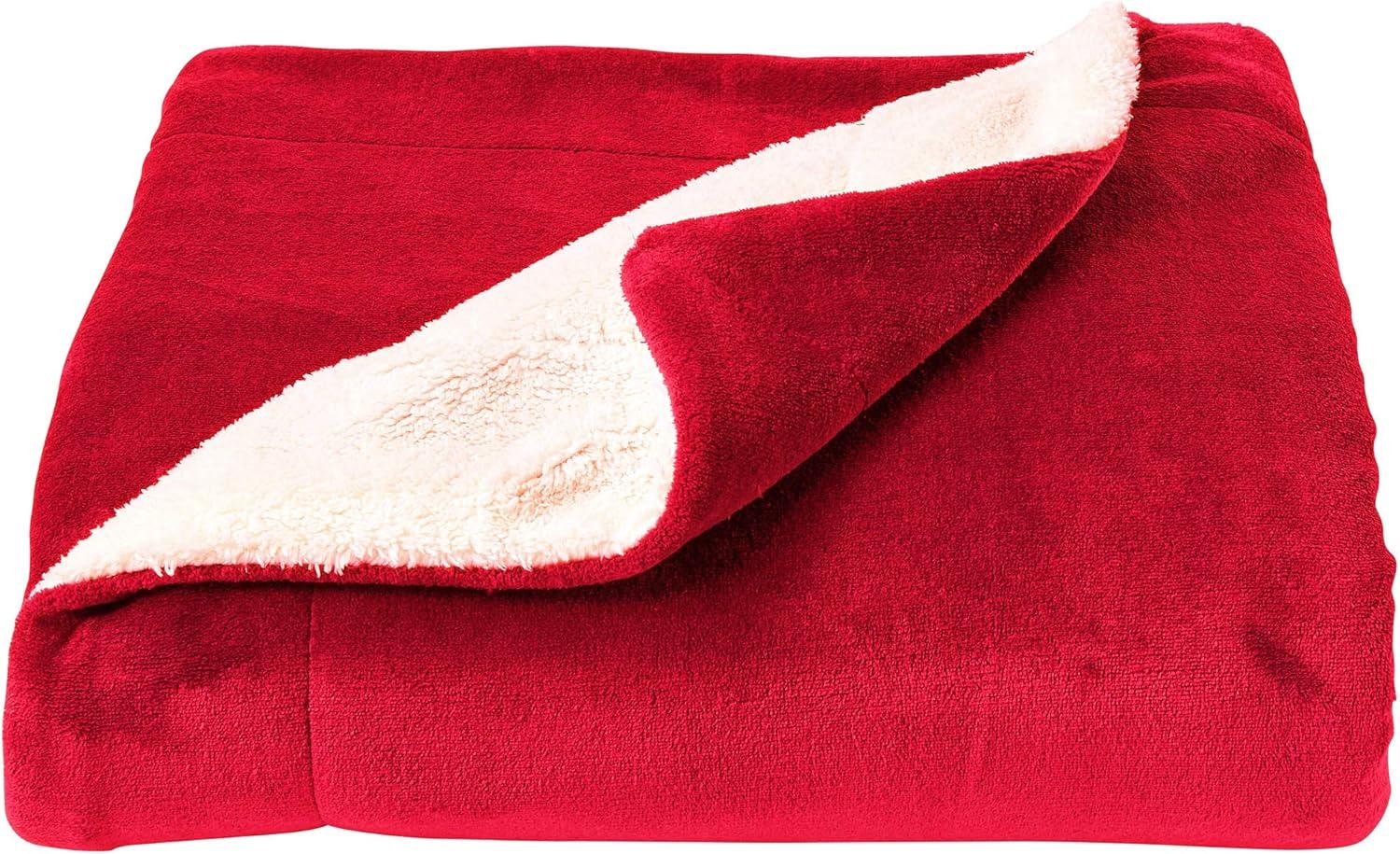 imageLavish Home Poly Fleece Sherpa Oversized Plush Woven Polyester Sherpa Fleece Solid Color Throw Breathable and Machine Washable in Vineyard and White