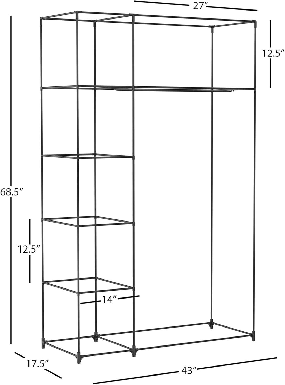 imageLavish Home Portable Closet Freestanding Covered Garment Rack Wardrobe with 5 Shelves for Hanging Clothes with Dust Cover and Metal Frame Black