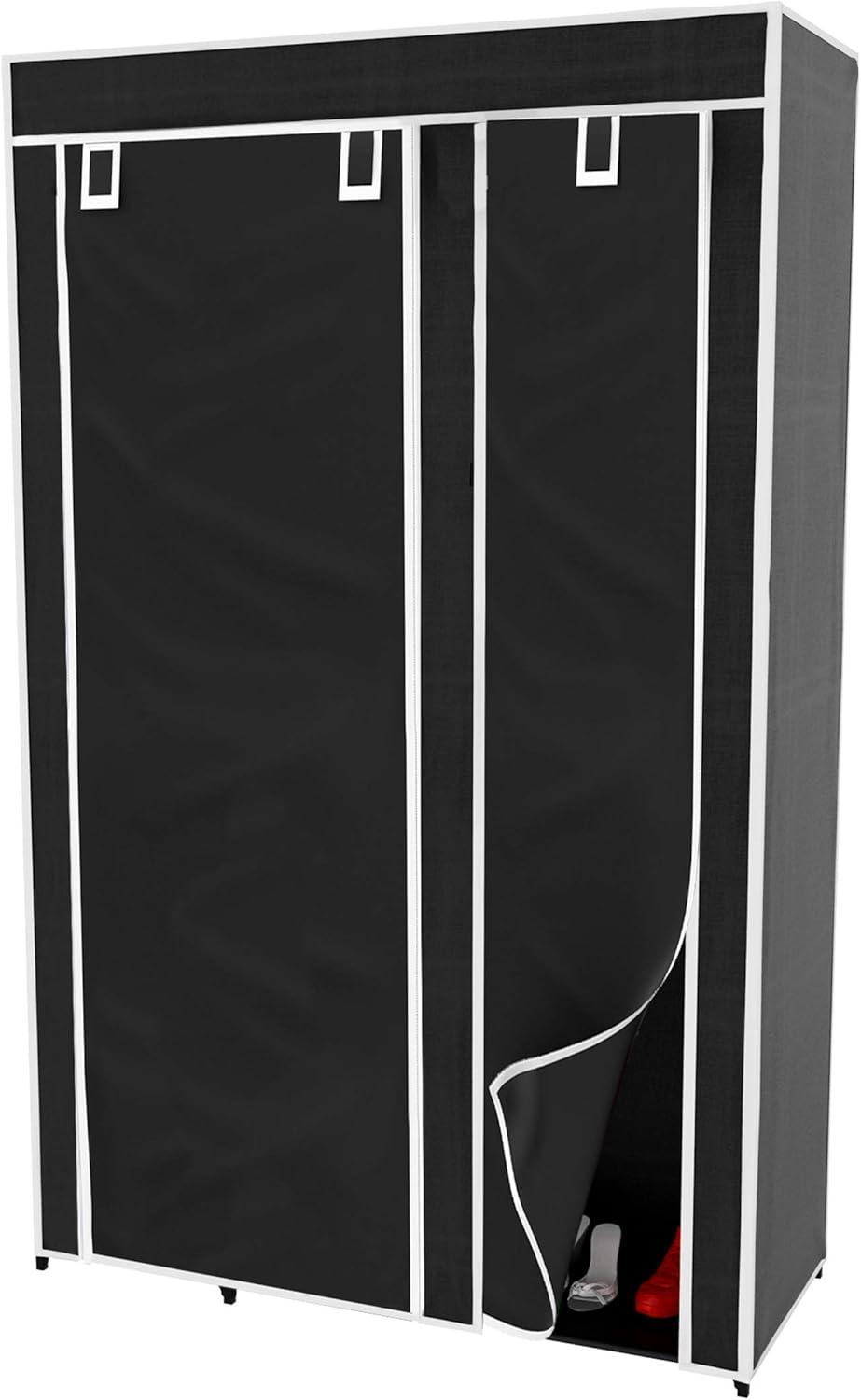imageLavish Home Portable Closet Freestanding Covered Garment Rack Wardrobe with 5 Shelves for Hanging Clothes with Dust Cover and Metal Frame Black