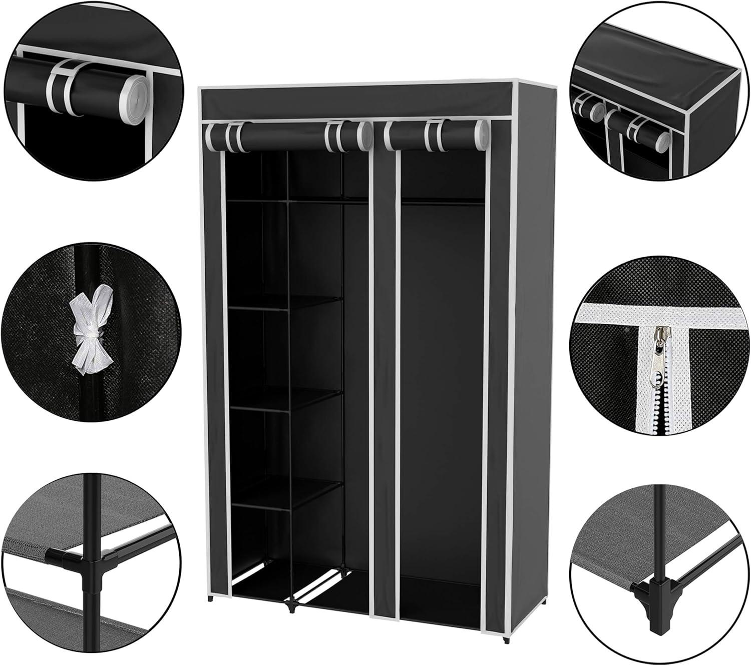 imageLavish Home Portable Closet Freestanding Covered Garment Rack Wardrobe with 5 Shelves for Hanging Clothes with Dust Cover and Metal Frame Black