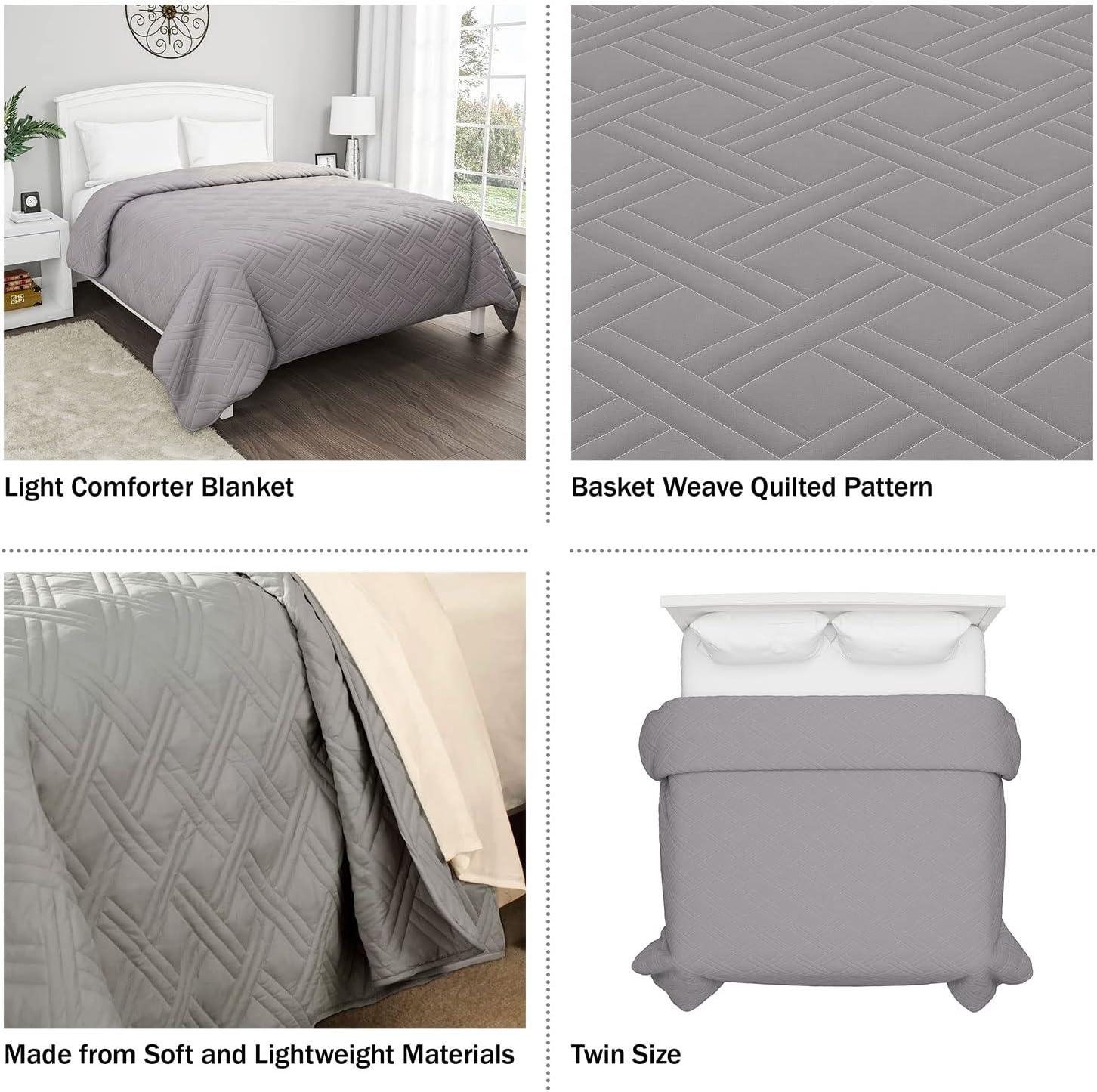 imageLavish Home Quilt Coverlet AllSeason Light Comforter Quilted Blanket Twin Size Gray
