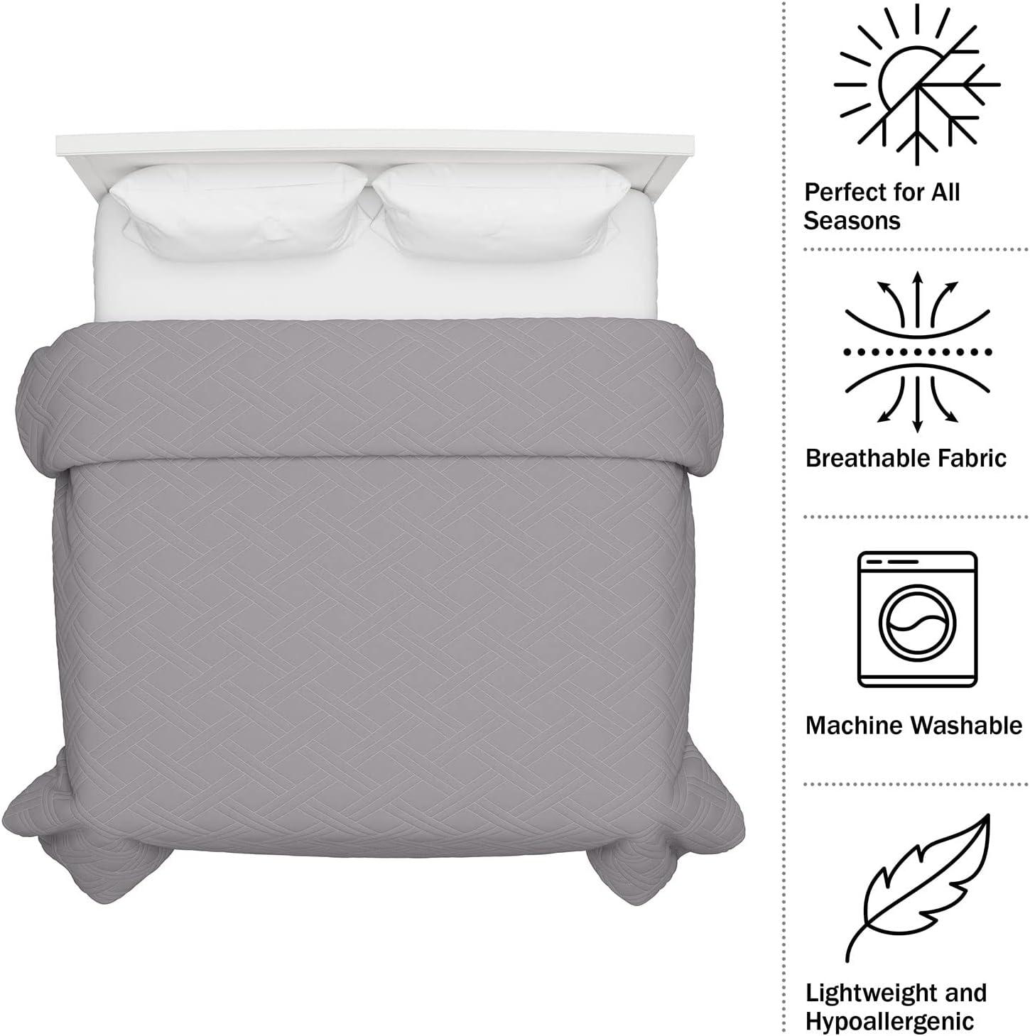 imageLavish Home Quilt Coverlet AllSeason Light Comforter Quilted Blanket Twin Size Gray
