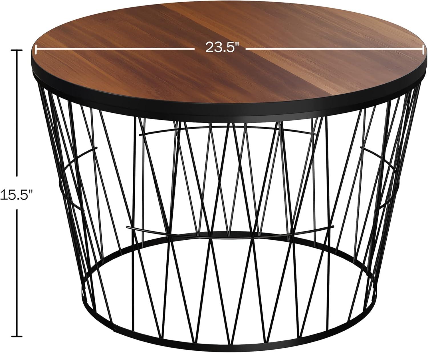 imageLavish Home Round Coffee Table with Geometric Metal Base Small Modern Accent Furniture for Living Room MidCentury Coffee Table BrownBlack