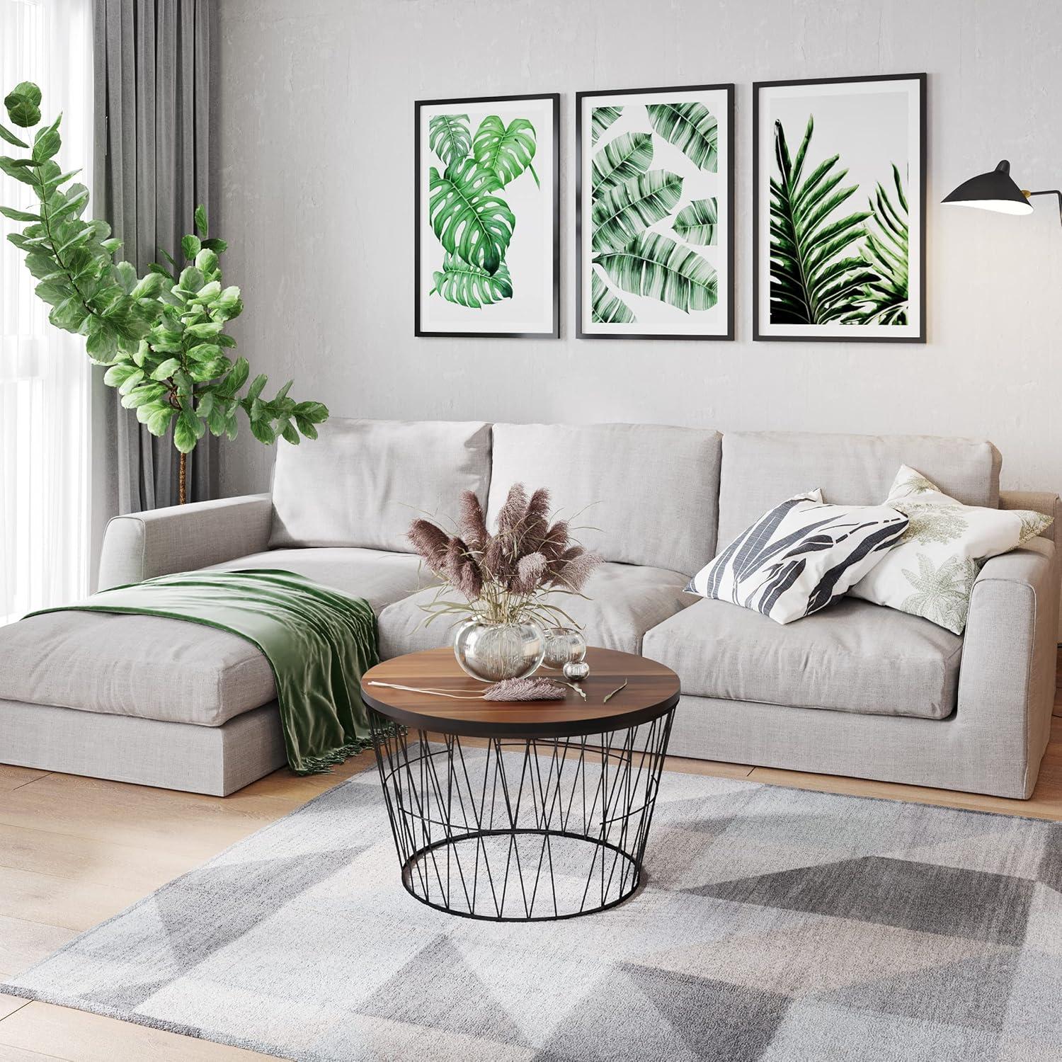 imageLavish Home Round Coffee Table with Geometric Metal Base Small Modern Accent Furniture for Living Room MidCentury Coffee Table BrownBlack
