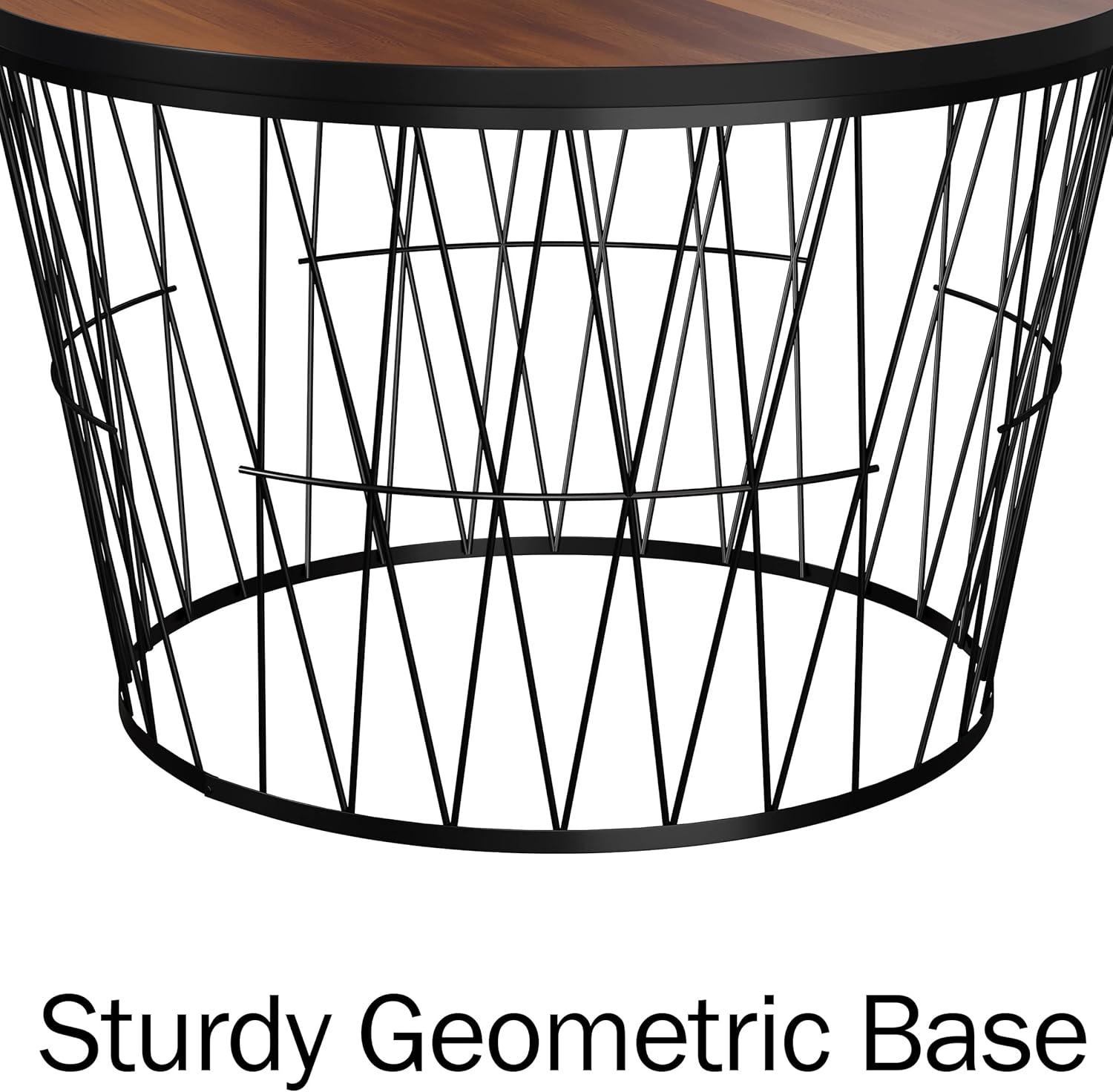 imageLavish Home Round Coffee Table with Geometric Metal Base Small Modern Accent Furniture for Living Room MidCentury Coffee Table BrownBlack