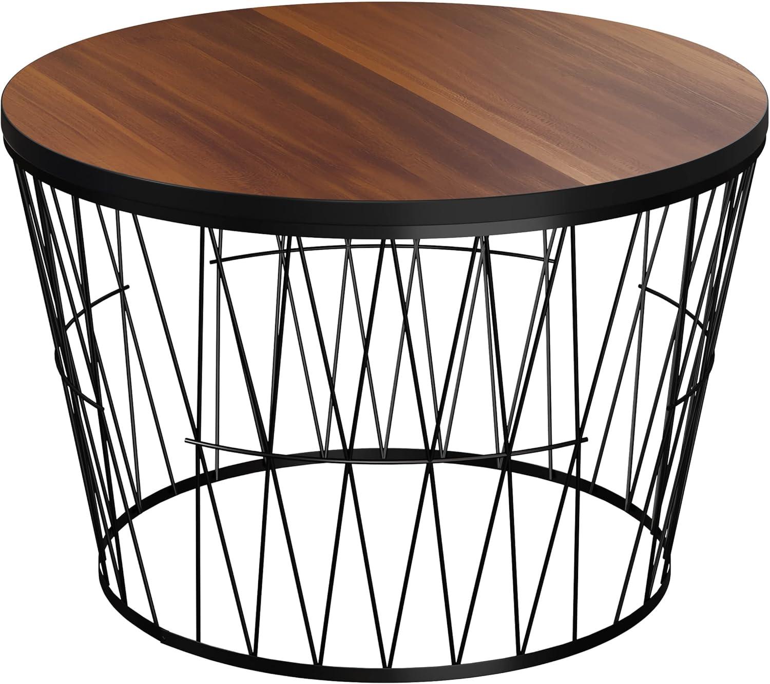 imageLavish Home Round Coffee Table with Geometric Metal Base Small Modern Accent Furniture for Living Room MidCentury Coffee Table BrownBlack