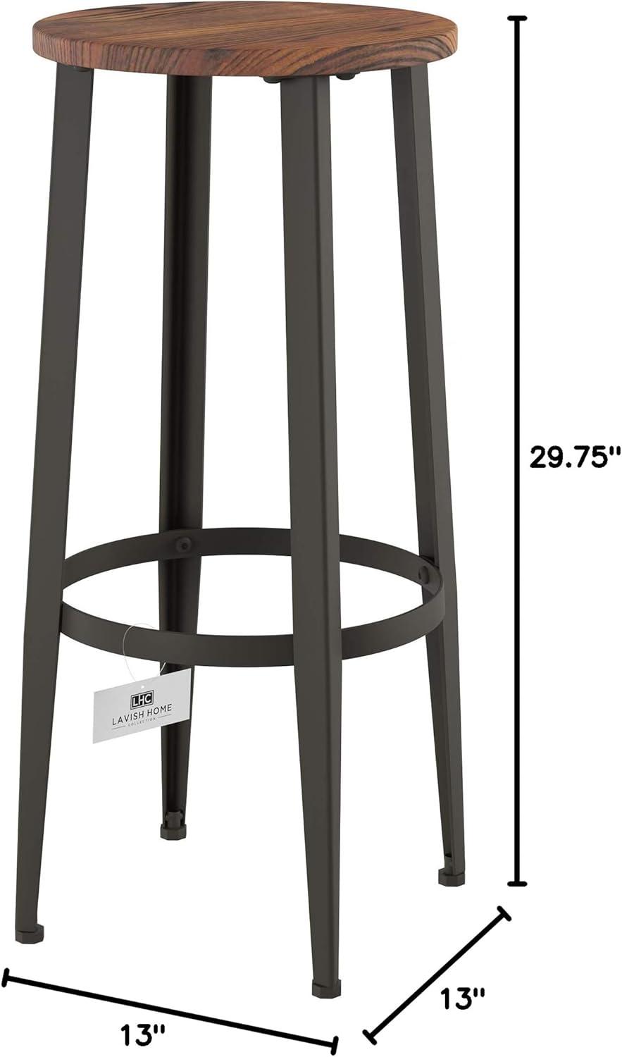 imageLavish Home Set of 2 CounterHeight Bar Stools Modern Backless Seating Set with Metal Bases and Wood Seats for Kitchens or Dining Rooms Brown2975 Height