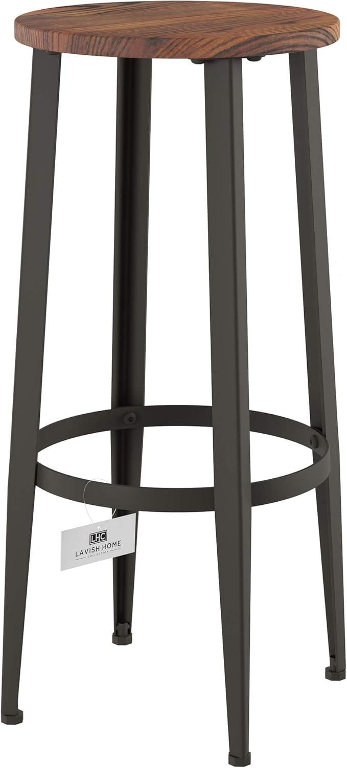 imageLavish Home Set of 2 CounterHeight Bar Stools Modern Backless Seating Set with Metal Bases and Wood Seats for Kitchens or Dining Rooms Brown2975 Height