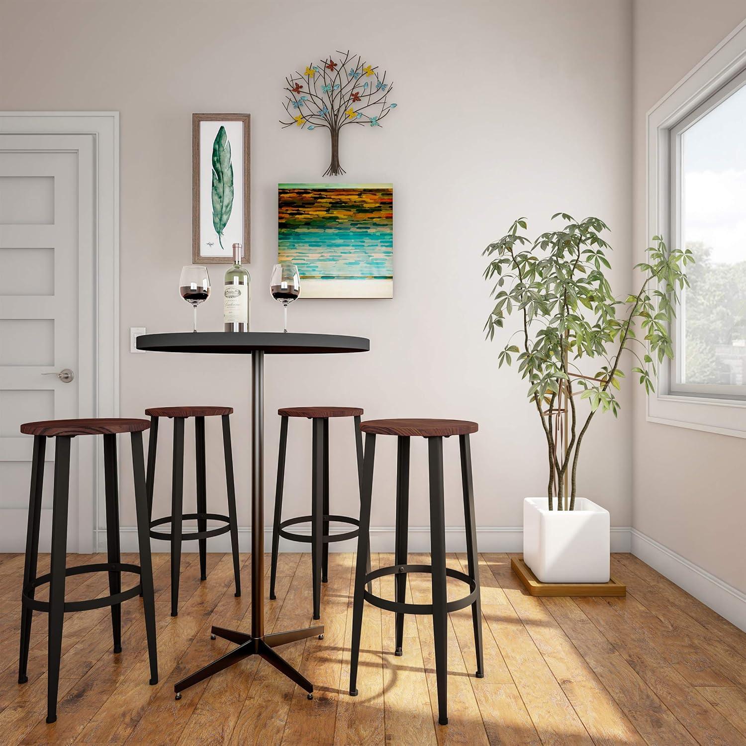 imageLavish Home Set of 2 CounterHeight Bar Stools Modern Backless Seating Set with Metal Bases and Wood Seats for Kitchens or Dining Rooms Brown2975 Height