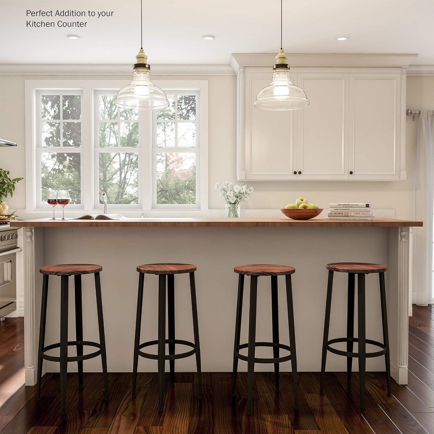 imageLavish Home Set of 2 CounterHeight Bar Stools Modern Backless Seating Set with Metal Bases and Wood Seats for Kitchens or Dining Rooms Brown2975 Height
