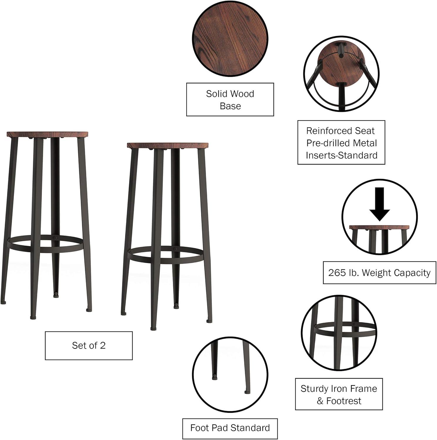 imageLavish Home Set of 2 CounterHeight Bar Stools Modern Backless Seating Set with Metal Bases and Wood Seats for Kitchens or Dining Rooms Brown2975 Height