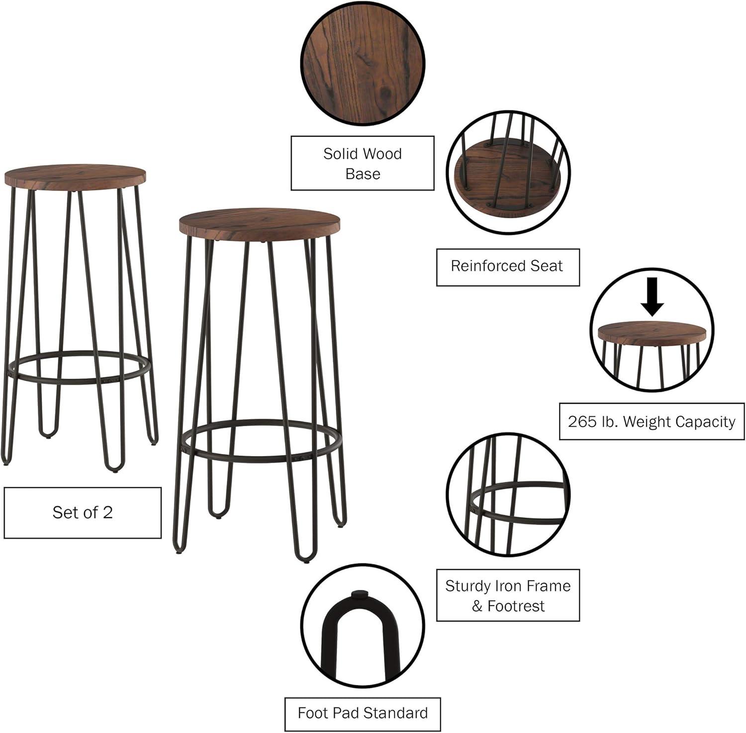 imageLavish Home Set of 2 CounterHeight Bar Stools 295 Inches Round Wood Barstools with Hairpin Legs for Kitchen or Dining Room Modern Farmhouse FurnitureRounded Frame Set of 2