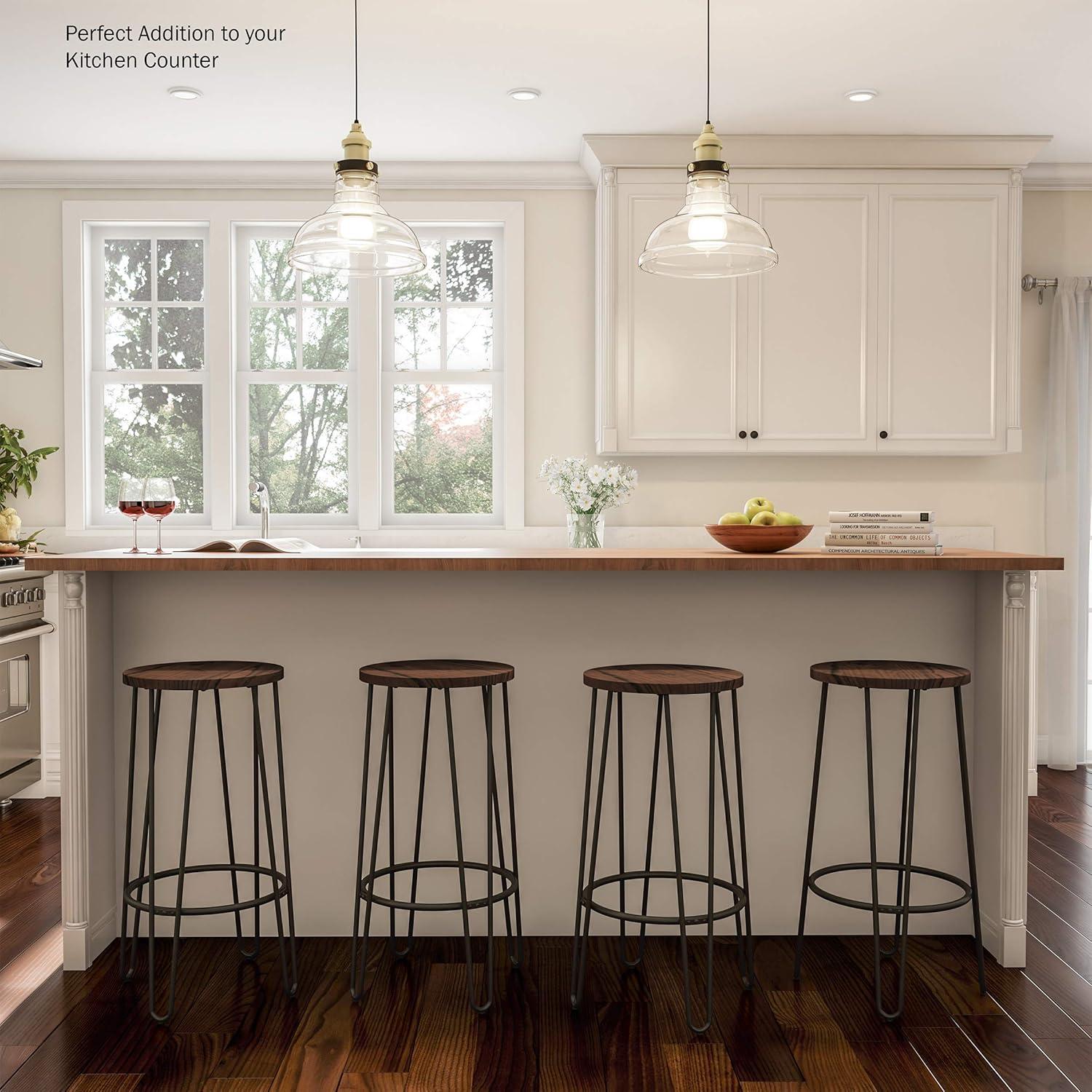 imageLavish Home Set of 2 CounterHeight Bar Stools 295 Inches Round Wood Barstools with Hairpin Legs for Kitchen or Dining Room Modern Farmhouse FurnitureRounded Frame Set of 2